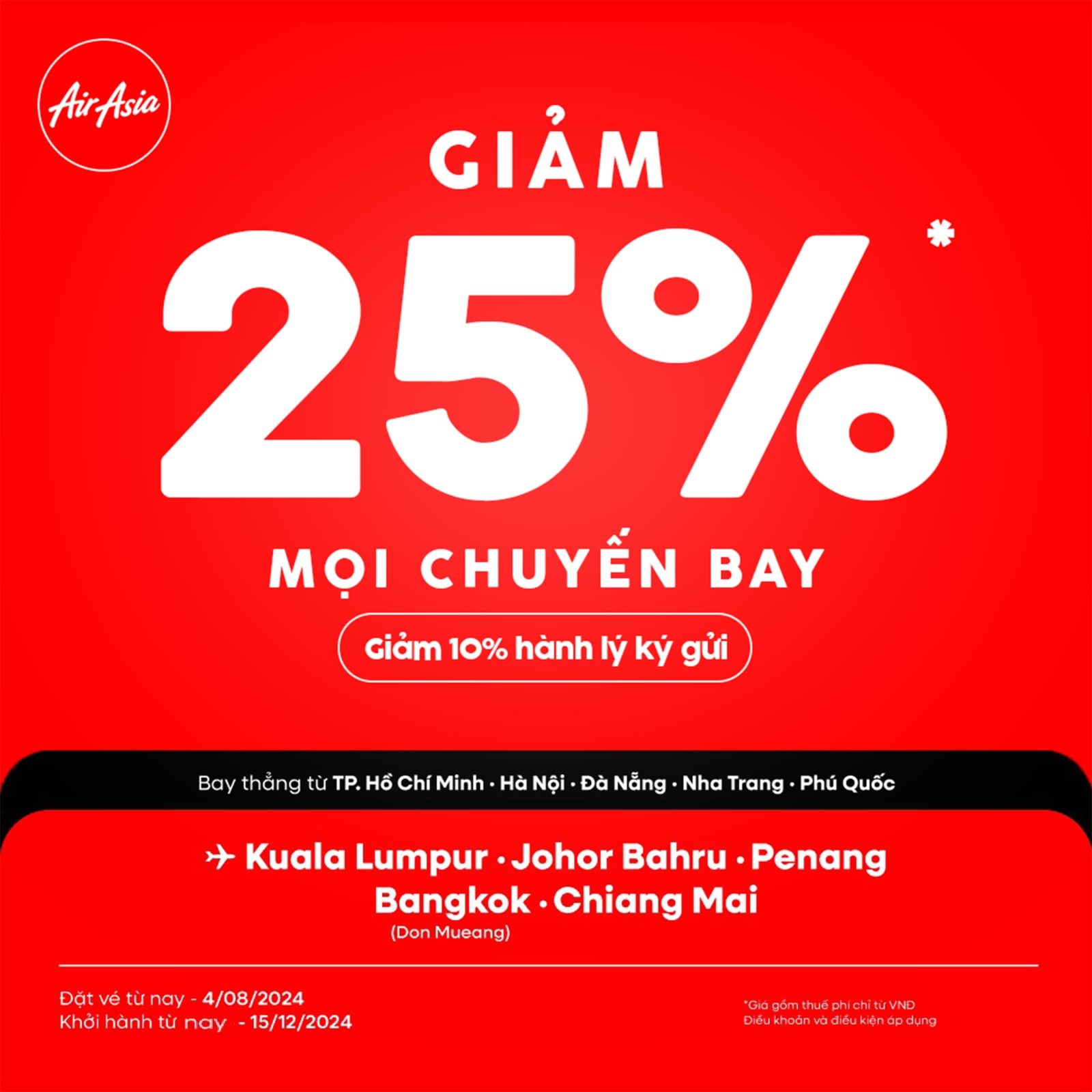 Air Asia giảm 25% mọi chuyến bay